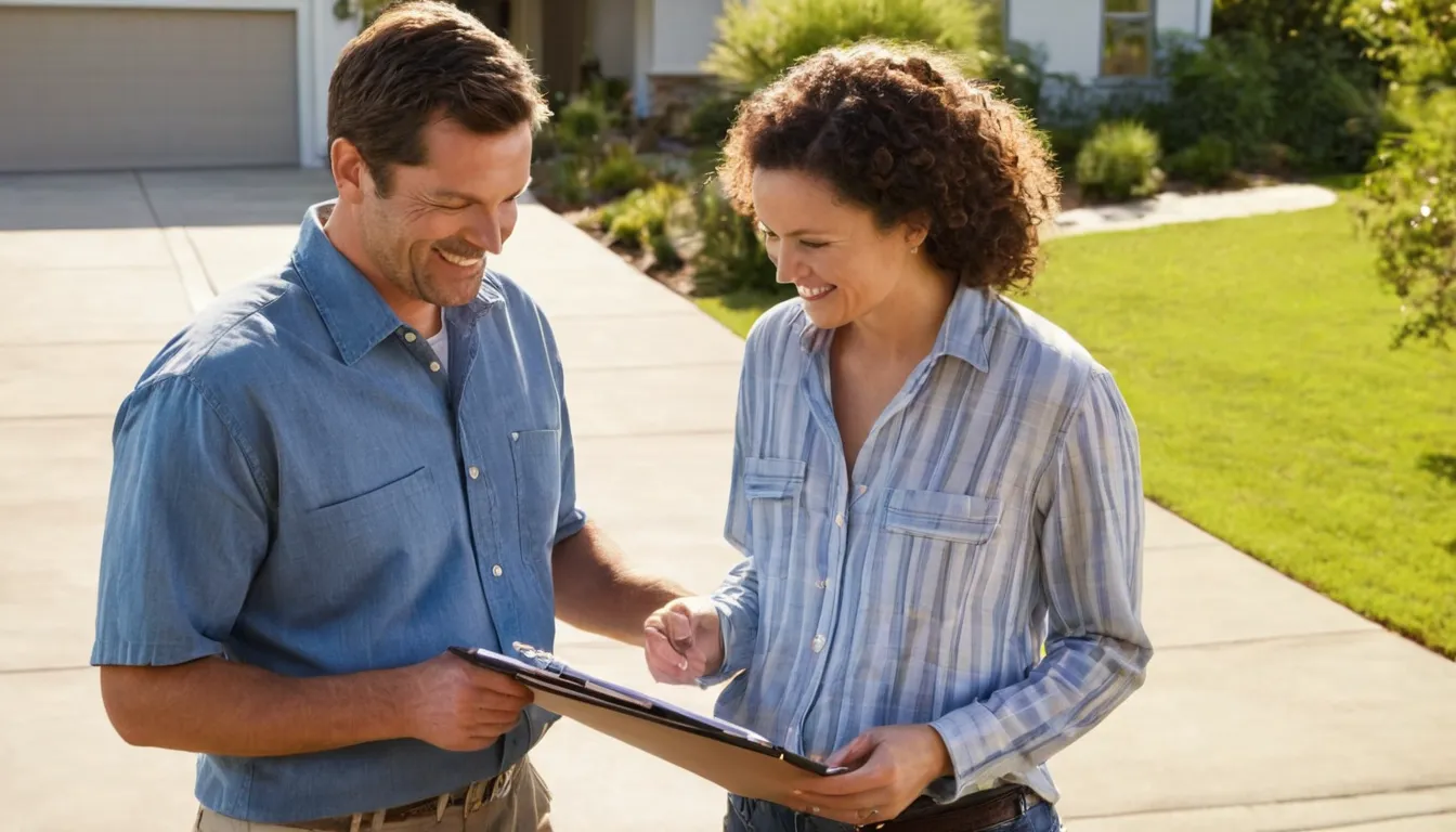 A homeowner reviewing a written concrete quote with a local provider