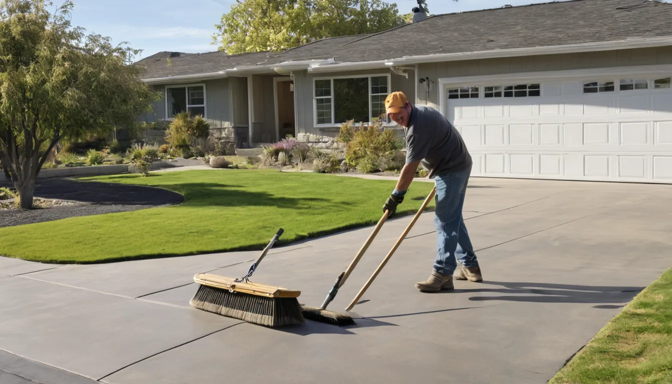 A freshly poured concrete driveway beside a frame house in Crystal Lake