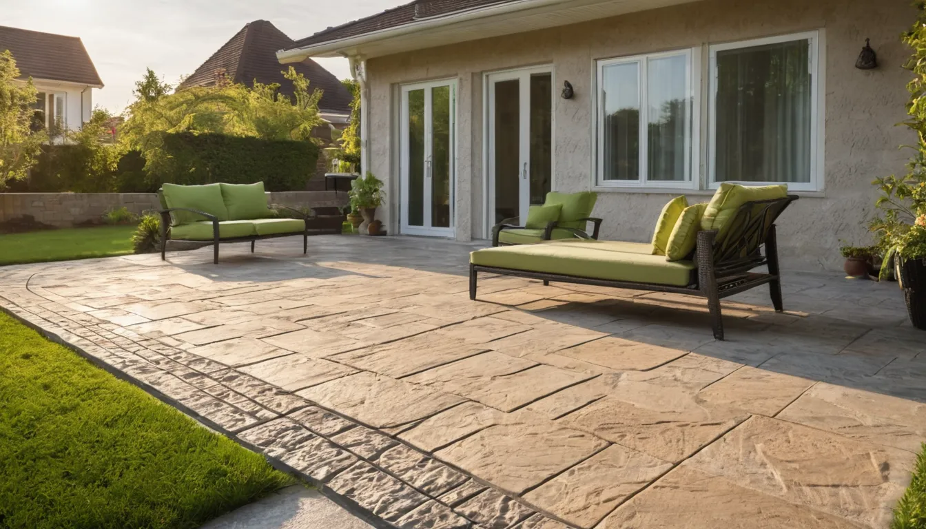 A stamped concrete patio behind a home in the Crystal Lake area
