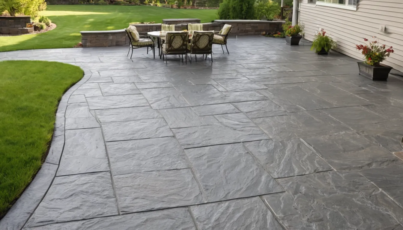 Stamped concrete patio with a stone pattern behind a home in the Crystal Lake area